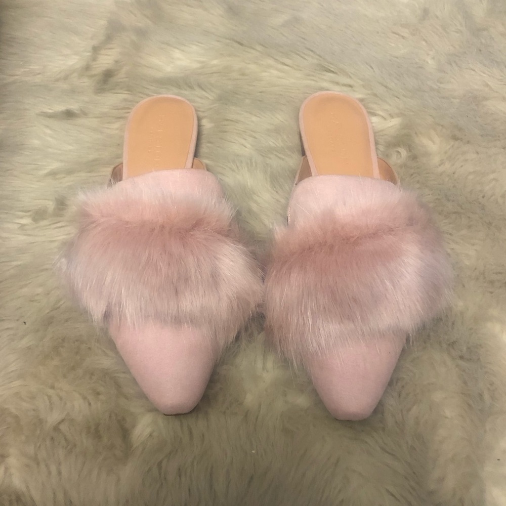 Halston Heritage Pink Lisa Suede Faux Fur Mule